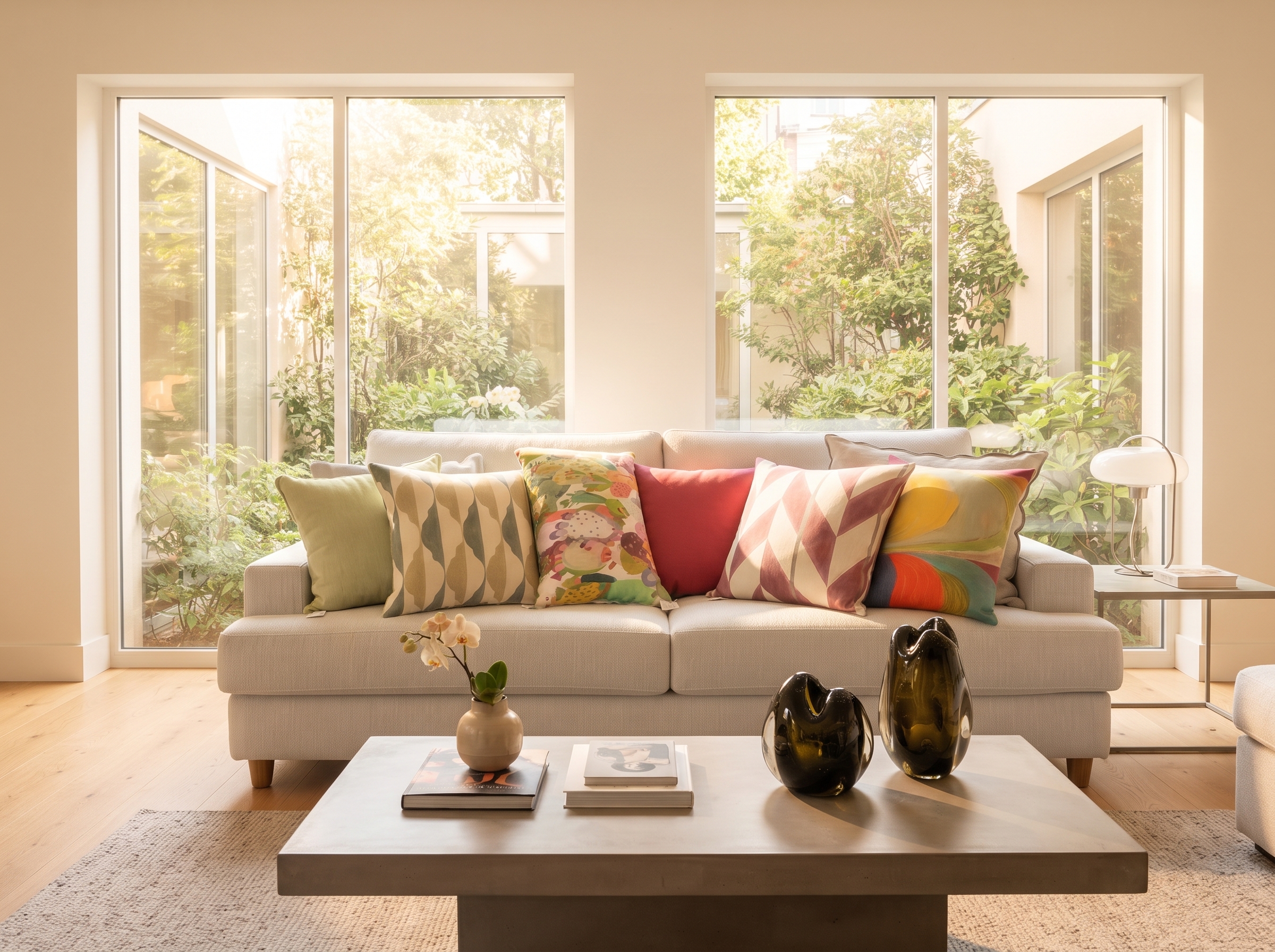 Sofa with decorative pillows liv…